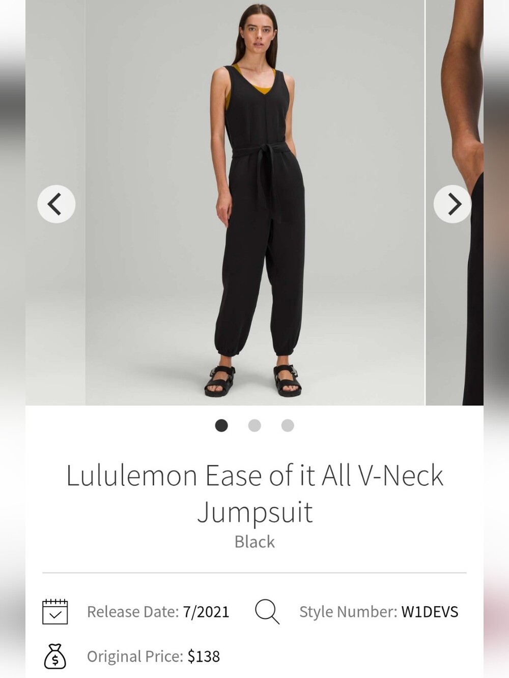 Lululemon Ease of it All V-Neck Jumpsuit Sz 6 Black